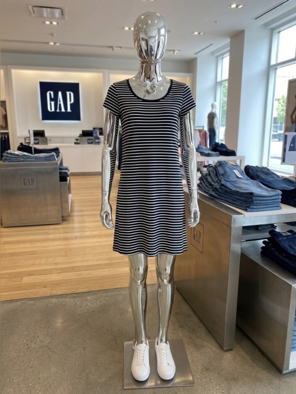 GAP Navy and White Striped Tee Dress